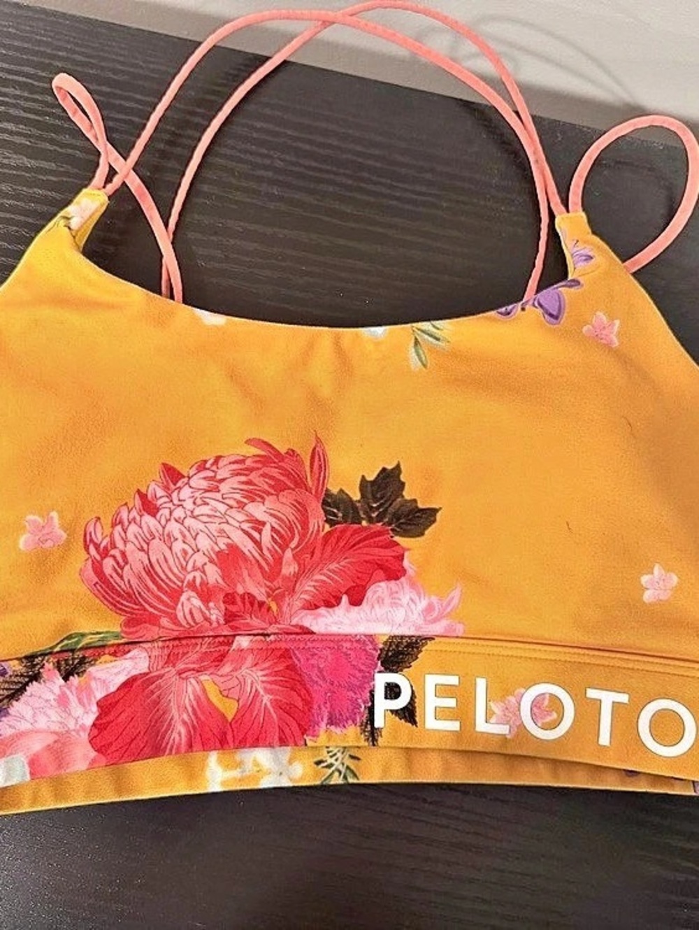 Peloton Saffron Yellow Floral Speed Up Sports Bra Small AAPI Limited Edition